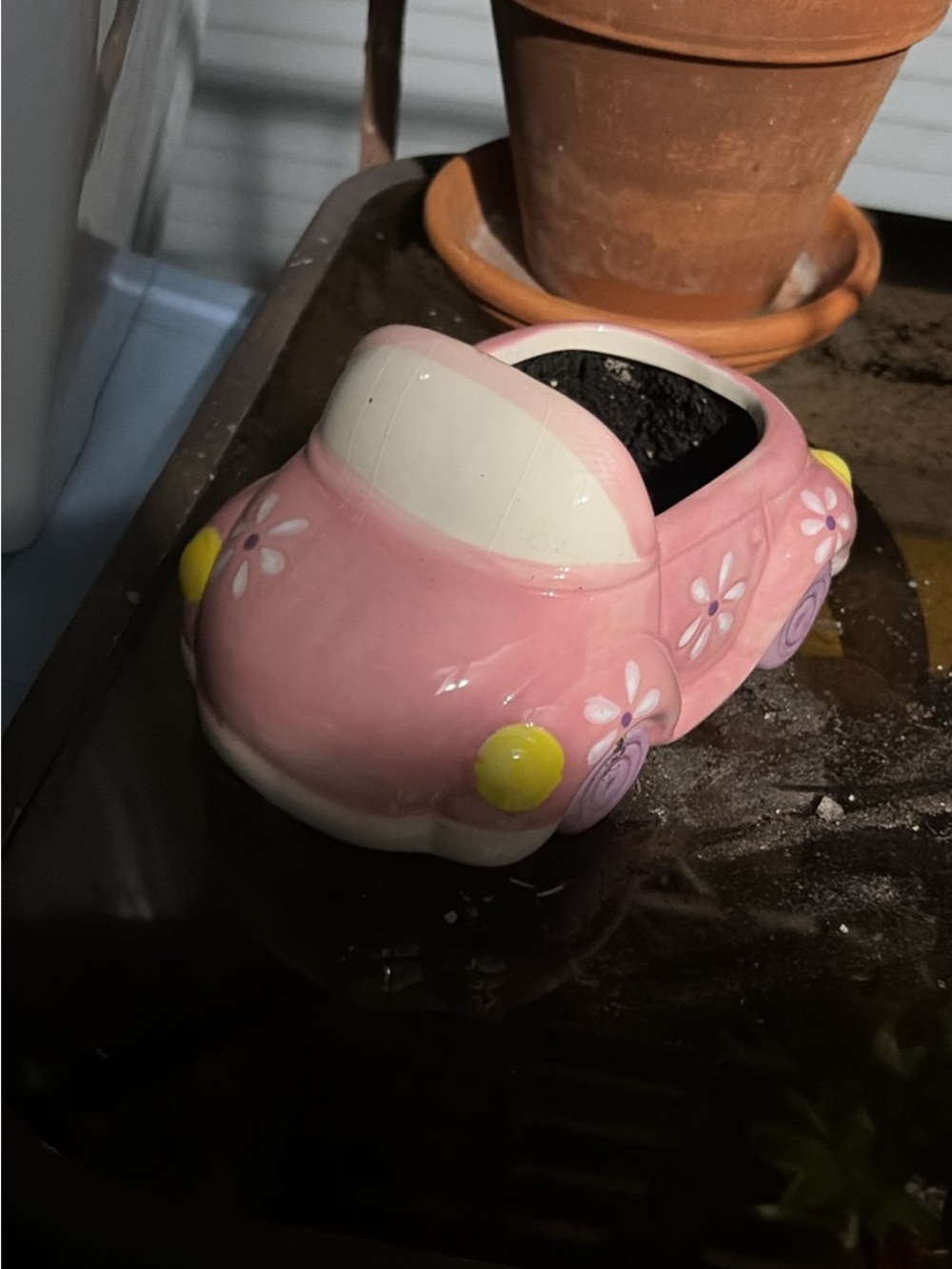 Pink Ceramic Flower Car Planter